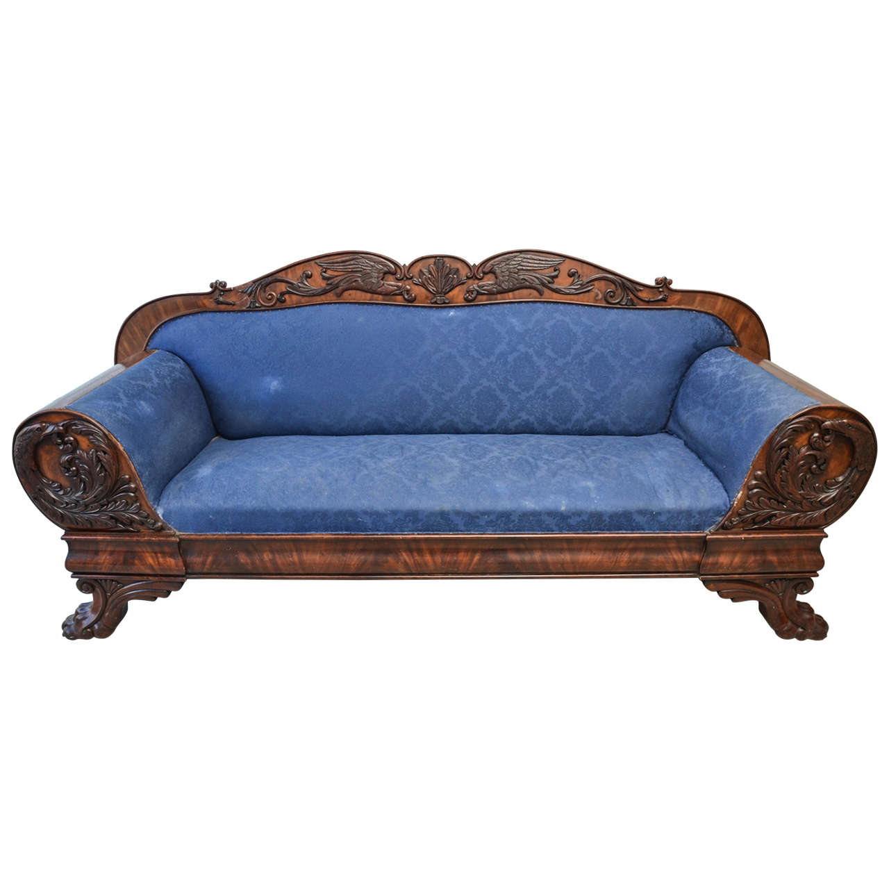 Neoclassical Style Claw Foot and Eagle Appliqué Sofa