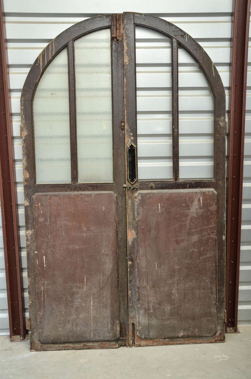 Brass English Victorian Arched Double Doors with Glass and Louvered Panels