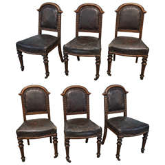 6 Victorian English Oak Arch Top  Dining Chairs