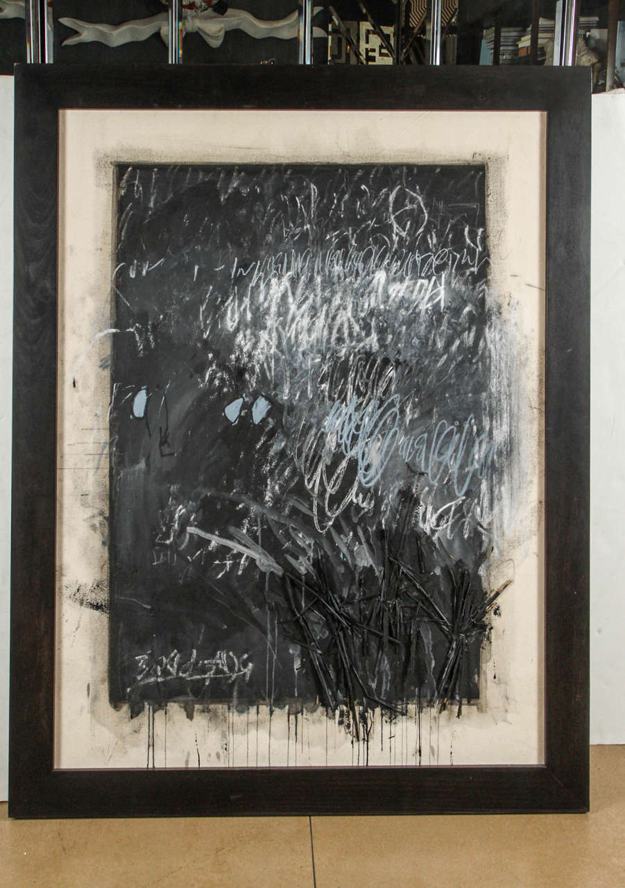 Framed acrylic and mix-media abstract painting on hand-sewn canvas by Los Angeles based artist Gabriel Rivera in 2015.