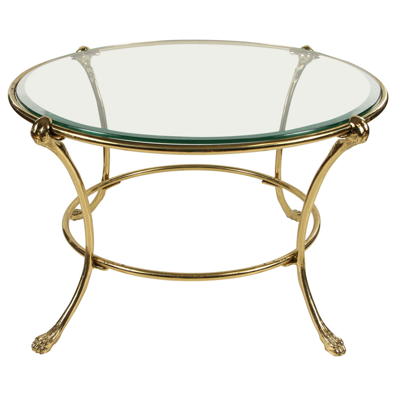 Brass and Glass Side Table in the Style of Maison Jensen For Sale