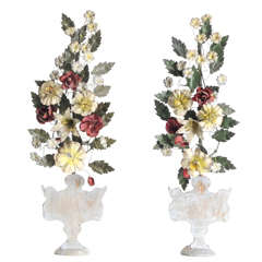 19th Century Pair of Wood Italian Palms with Floral Pattern