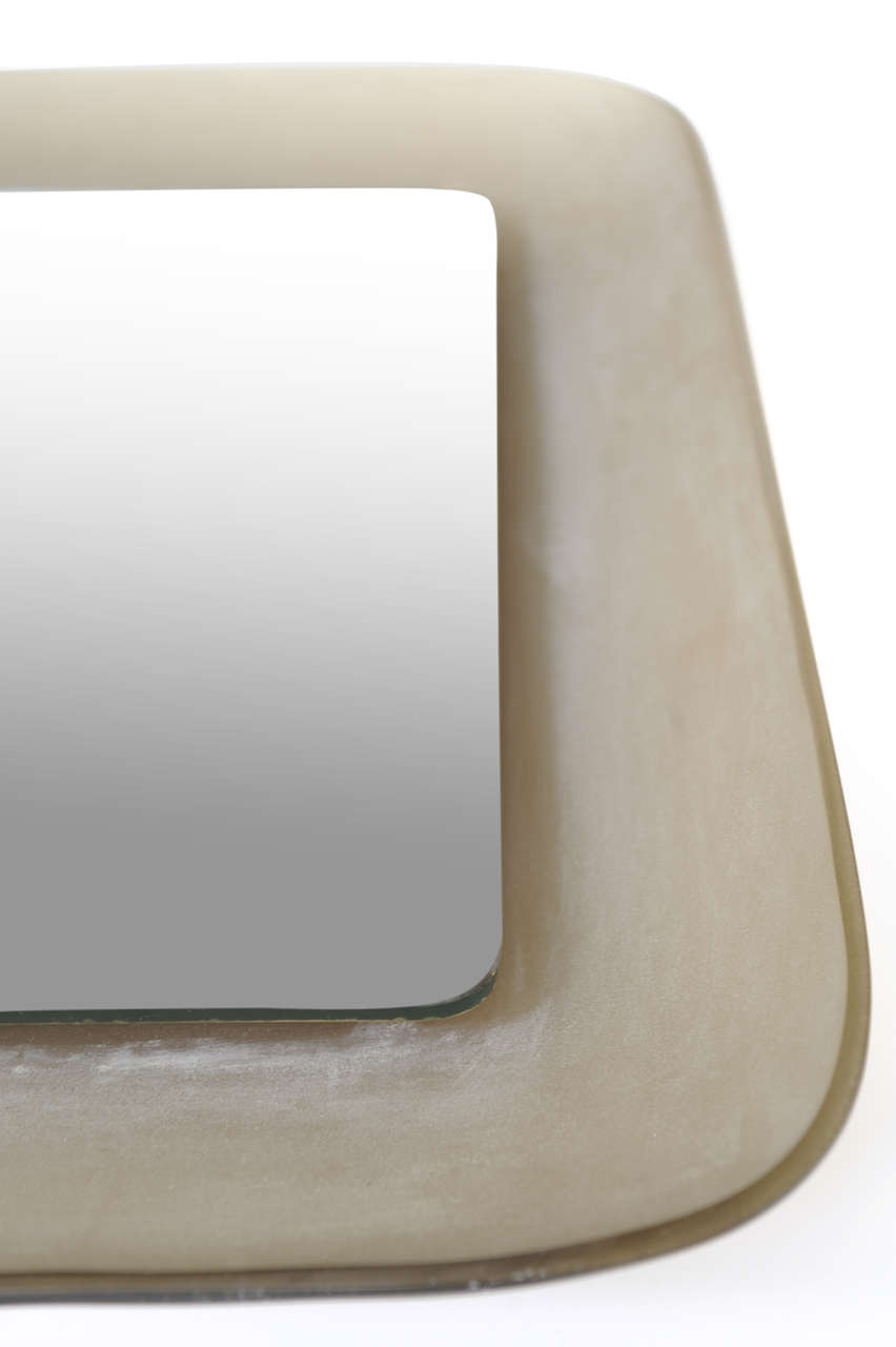 Square Italian Mirror in the Style of Fontana Arte with White Glass Frame For Sale 1