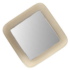 Square Italian Mirror in the Style of Fontana Arte with White Glass Frame