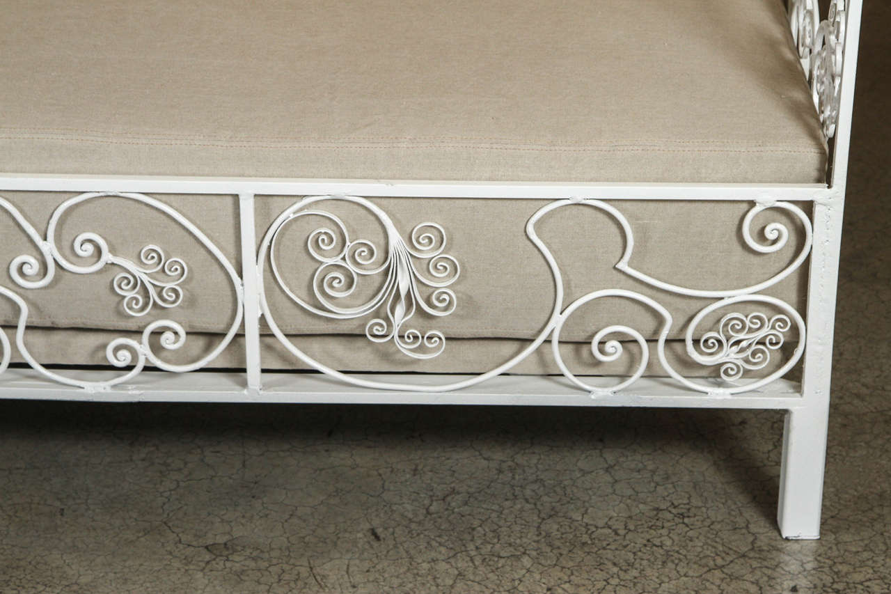 American Vintage Iron Daybed with Highly Decorative Metal Work and White Lacquer Finish