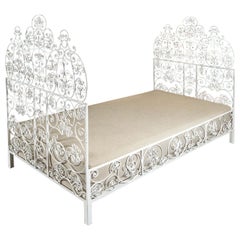 Vintage Iron Daybed with Highly Decorative Metal Work and White Lacquer Finish