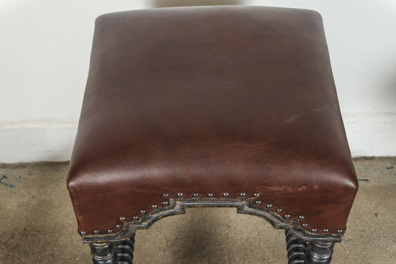 Leather Spanish Style Bar Stools, Set of Three
