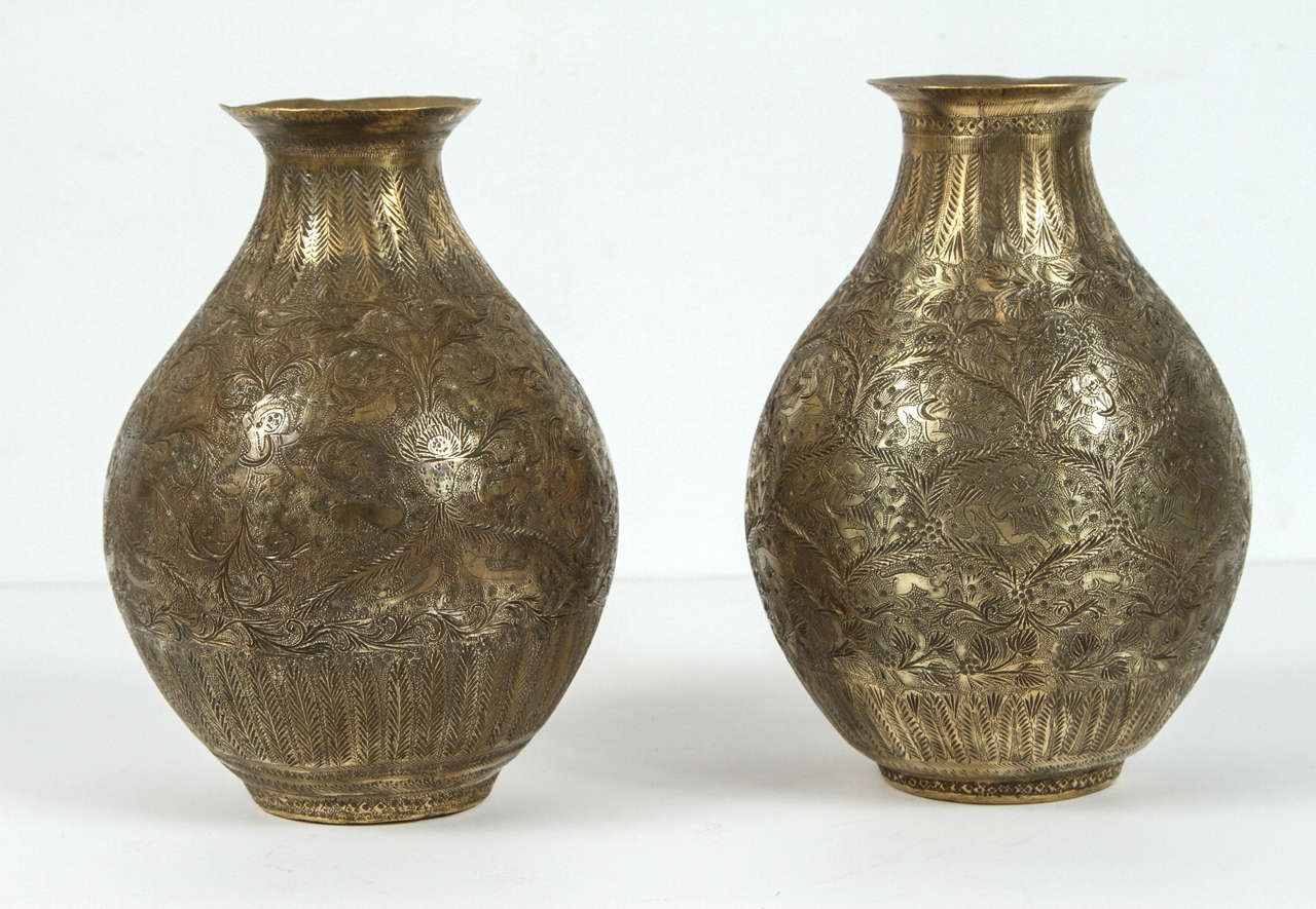 Pair of Indo-Persian Brass Vases at 1stDibs