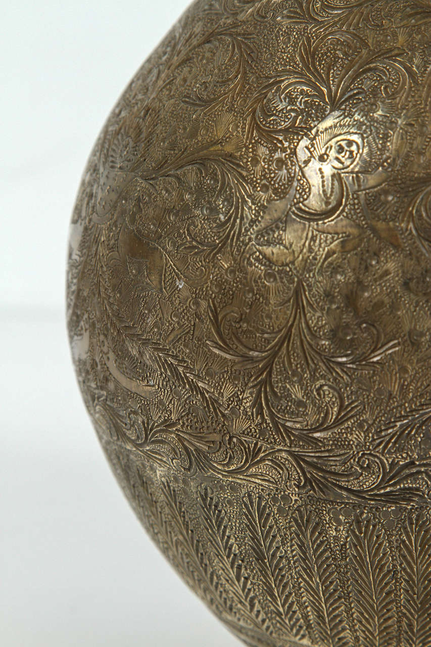 Etched Pair of Indo-Persian Brass Vases
