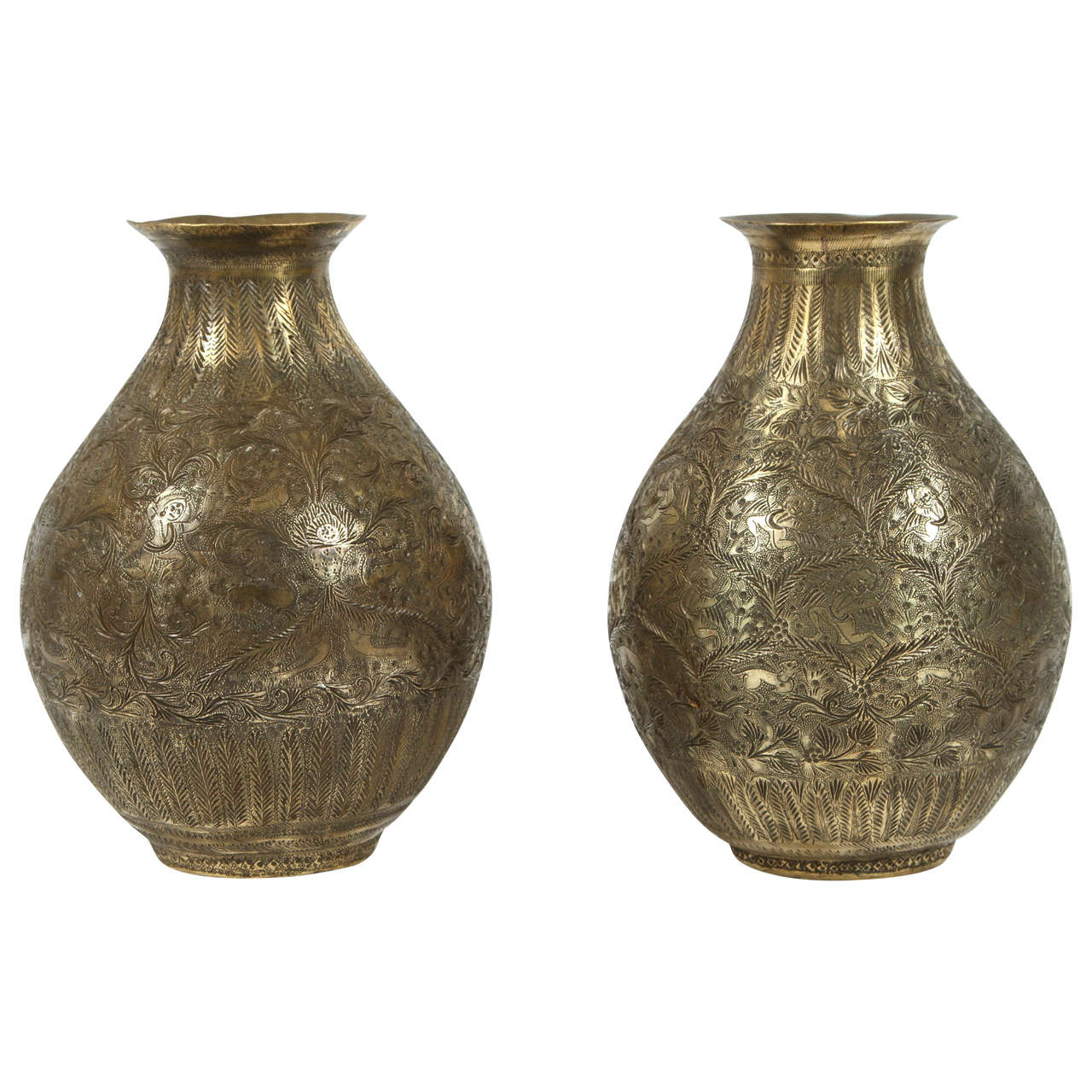 Pair of Indo-Persian Brass Vases