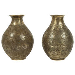 Pair of Indo-Persian Brass Vases