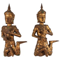 Pair of Asian Thai Figures of Siamese Musicians