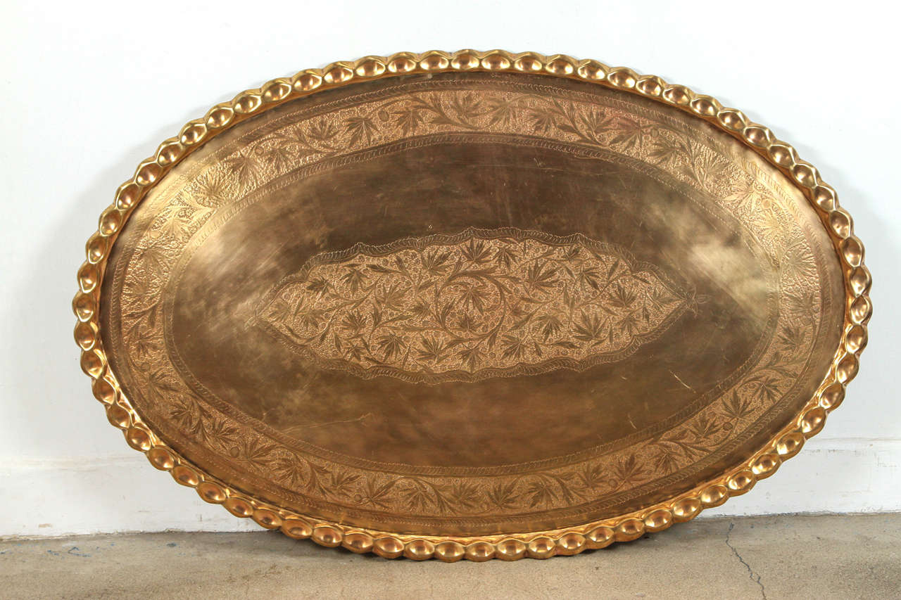 Moroccan Oval Brass Tray Coffee Table 1