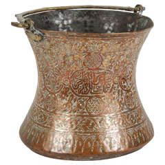 Large 19th C. Persian Copper Bucket with Handle 2