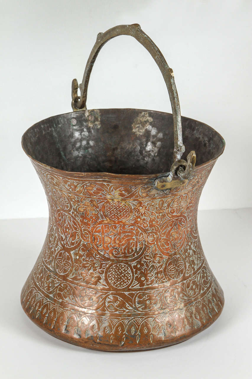 Large 19th C. Persian Copper Bucket with Handle For Sale at 1stdibs