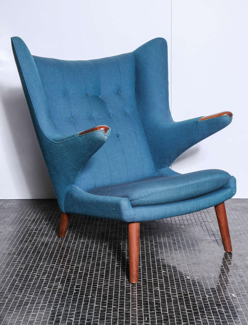 Mid-20th Century Hans Wegner Papa Bear Chair and Matching Ottoman-original fabric