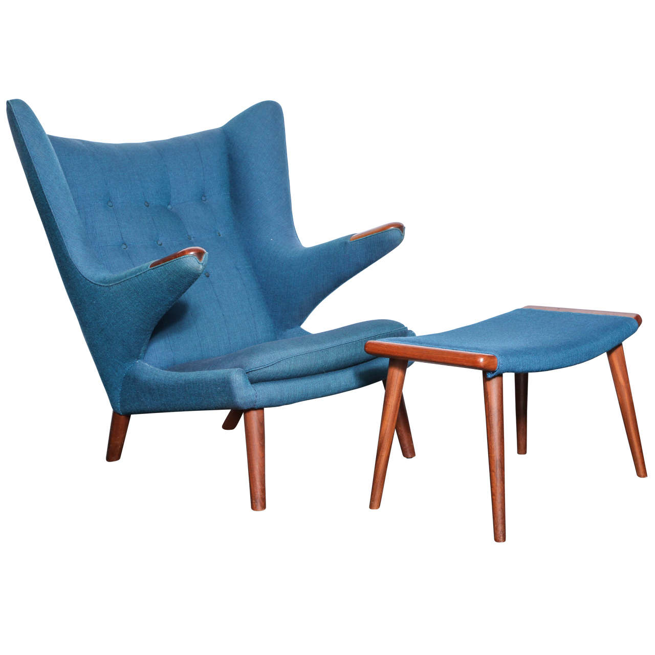 Hans Wegner Papa Bear Chair and Matching Ottoman-original fabric