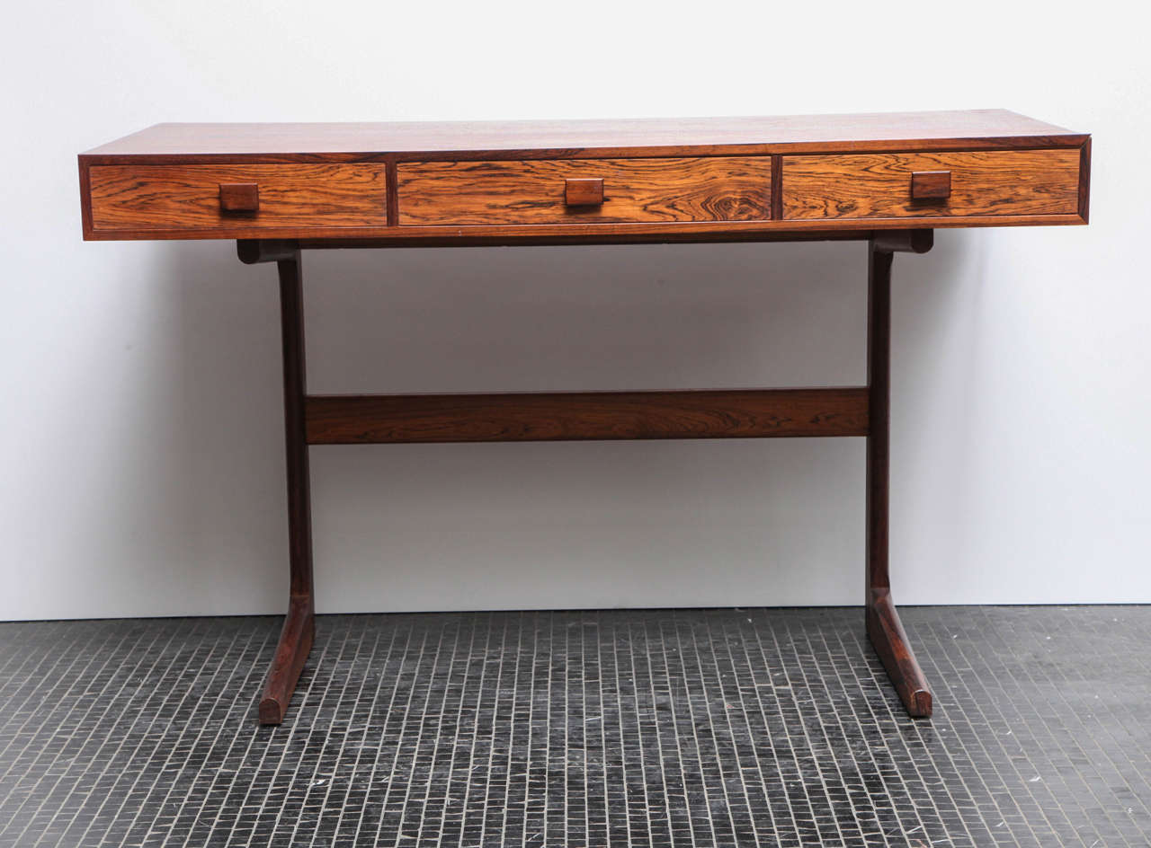 Unusual rosewood desk with three pencil drawers marked Georg Petersens, 1960s, Denmark.