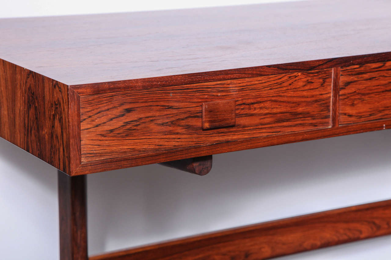 Danish Small Scaled Rosewood Desk with Three Pencil Drawers by Georg Petersens