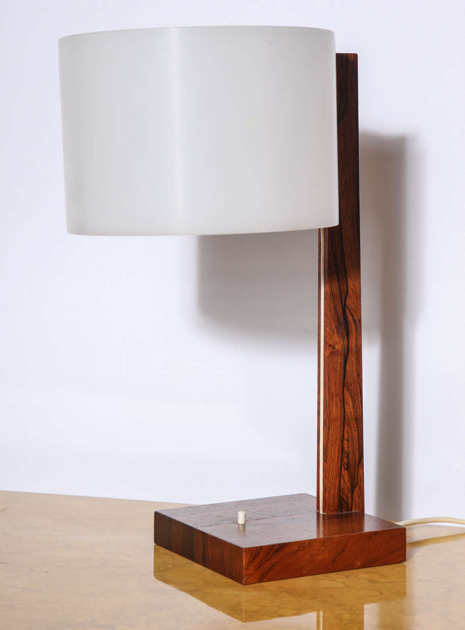 Swedish Rosewood Desk Lamp with Plastic Shade, Marked Luxus For Sale