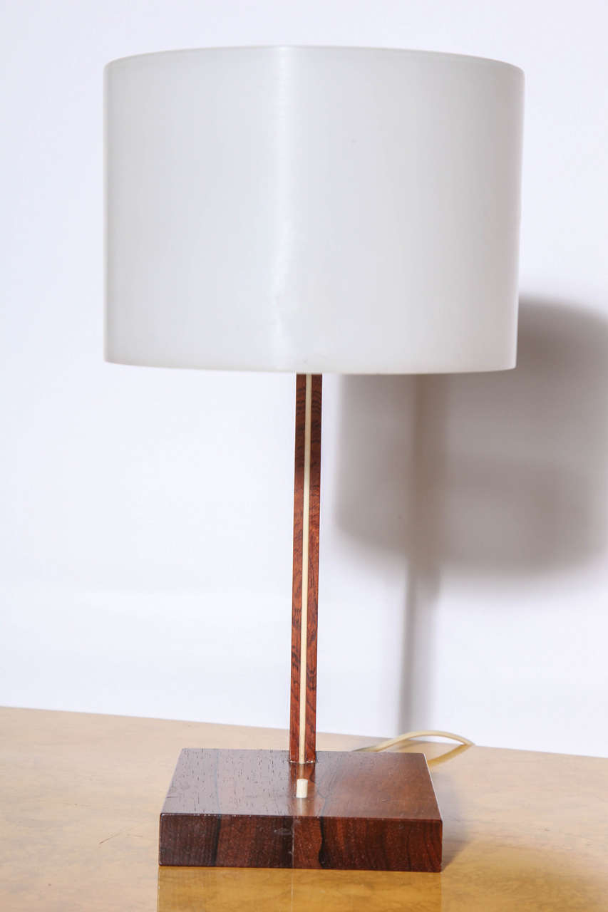 Mid-20th Century Rosewood Desk Lamp with Plastic Shade, Marked Luxus For Sale