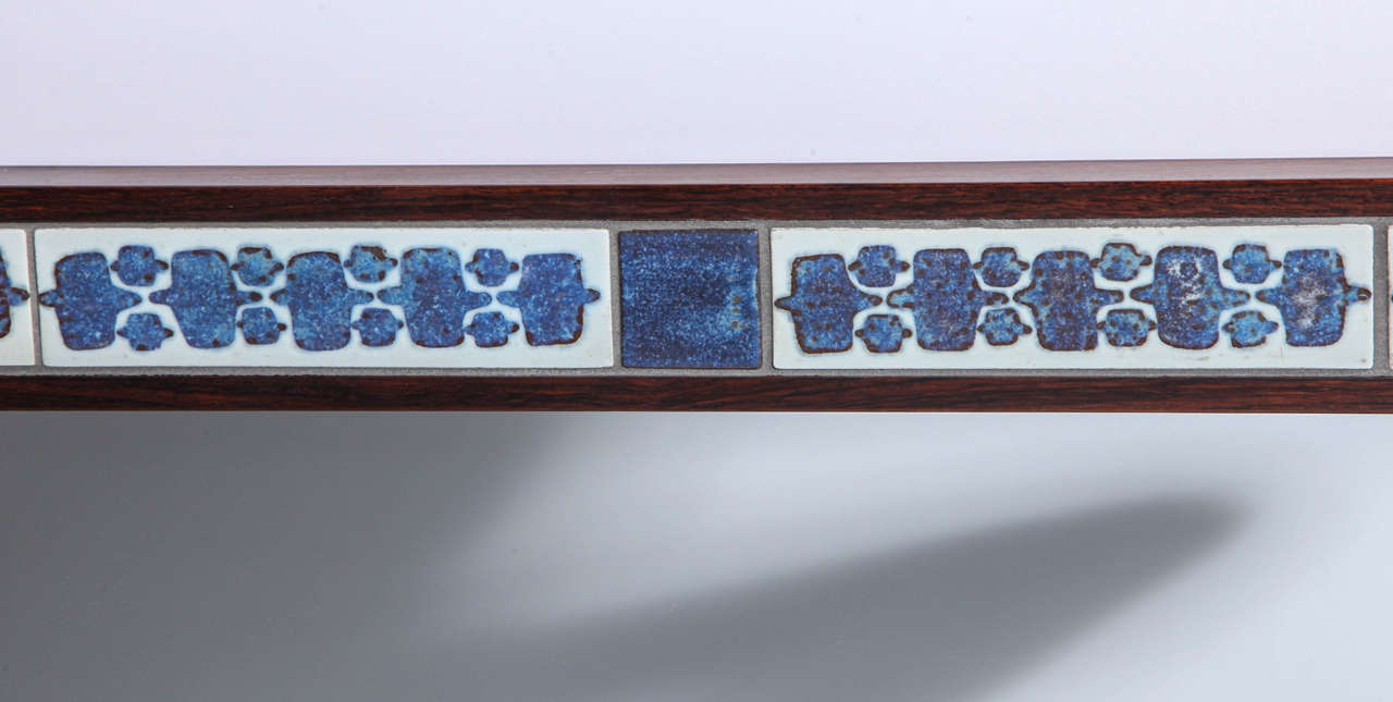 Rosewood Mirror by Haslev with Inset Handmade Royal Copenhagen Tiles In Good Condition In New York, NY