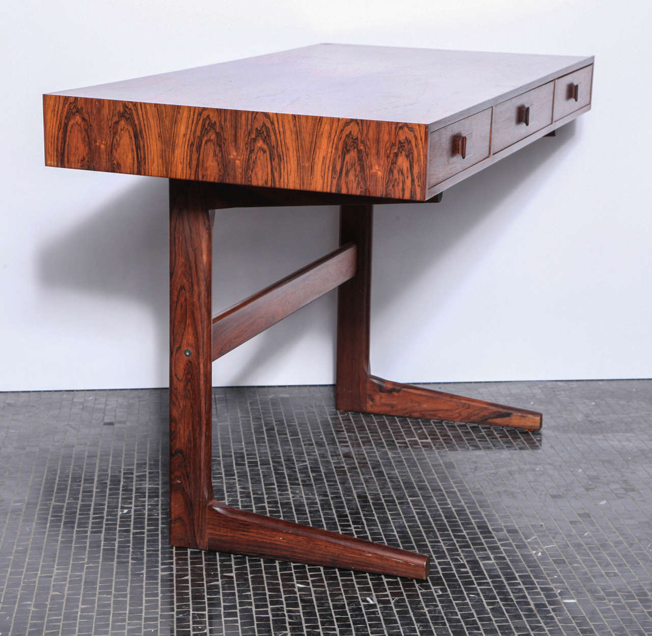 Small Scaled Rosewood Desk with Three Pencil Drawers by Petersens