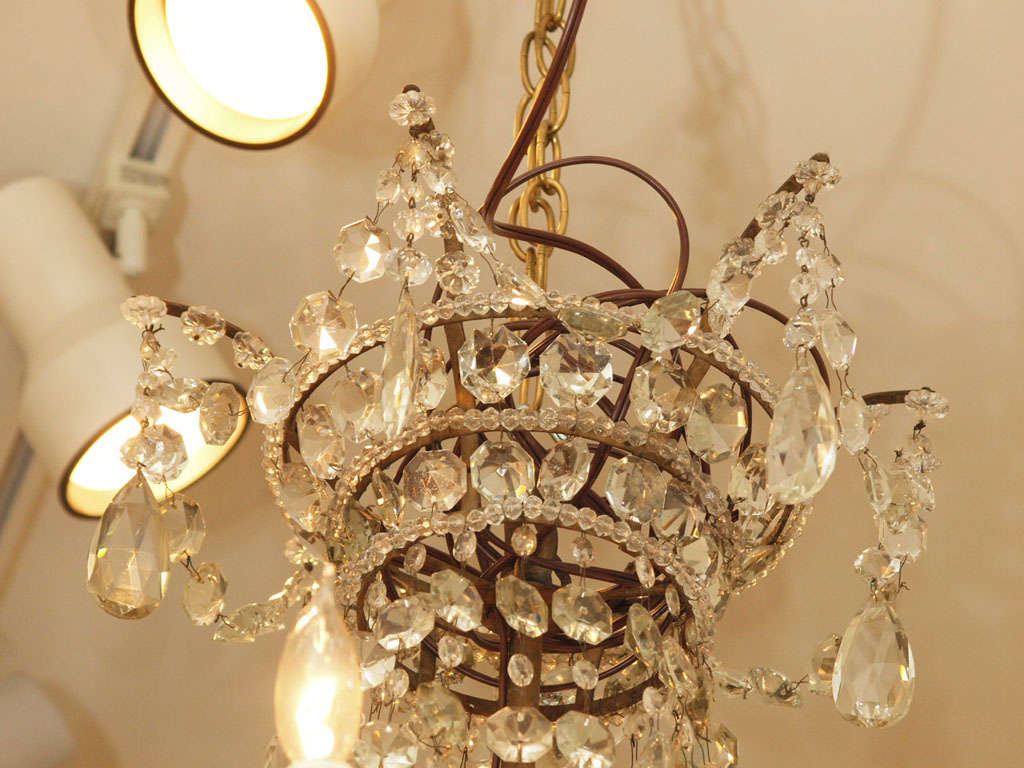 18th Century and Earlier 18th C. Italian Gilt Iron And Crystal Basket Chandelier For Sale