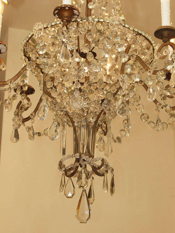 18th C. Italian Gilt Iron And Crystal Basket Chandelier For Sale 2