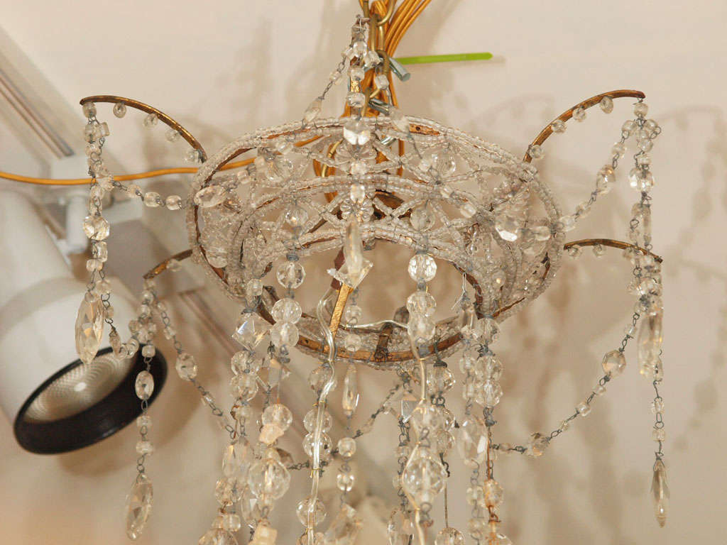 18th Century and Earlier 18th C. Italian Gilt Iron And Crystal Basket Chandelier For Sale