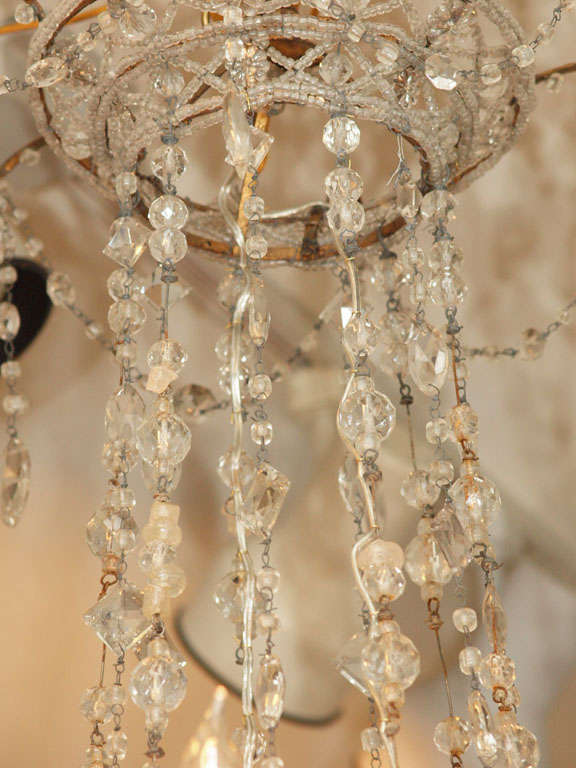 18th C. Italian Gilt Iron And Crystal Basket Chandelier For Sale 1