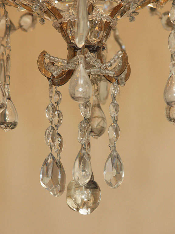 18th C. Italian Gilt Iron And Crystal Basket Chandelier For Sale 4