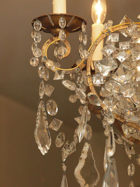 18th C. Italian Gilt Iron And Crystal Basket Chandelier For Sale 5