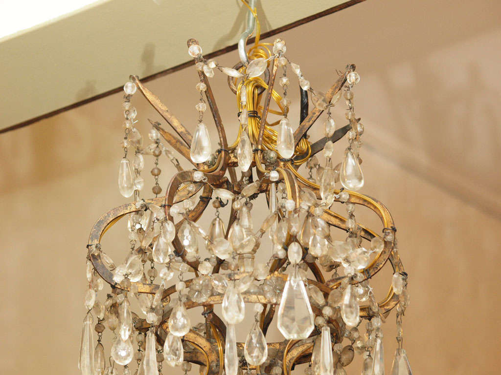 18th Century and Earlier Italian 18th C. Gilt Iron And Crystal Corona Chandelier For Sale