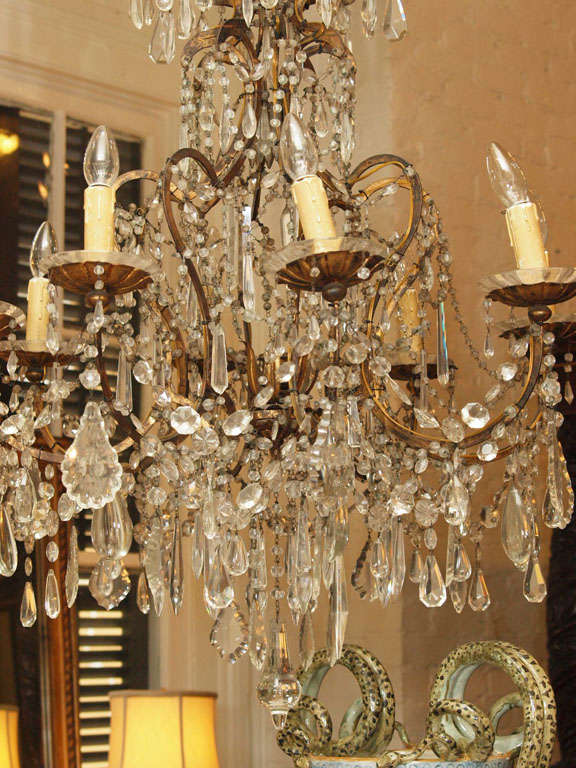 Italian 18th C. Gilt Iron And Crystal Corona Chandelier For Sale 7