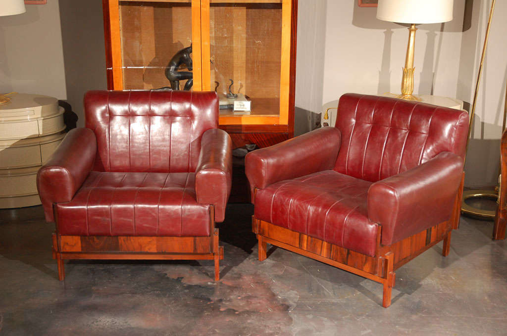 Pair of Sergio Rodrigues Rosewood/Leather Armchairs