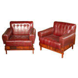 Pair of Sergio Rodrigues Rosewood/Leather Armchairs