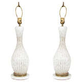 Pair of Mid Century White and Gold Murano Glass Lamps