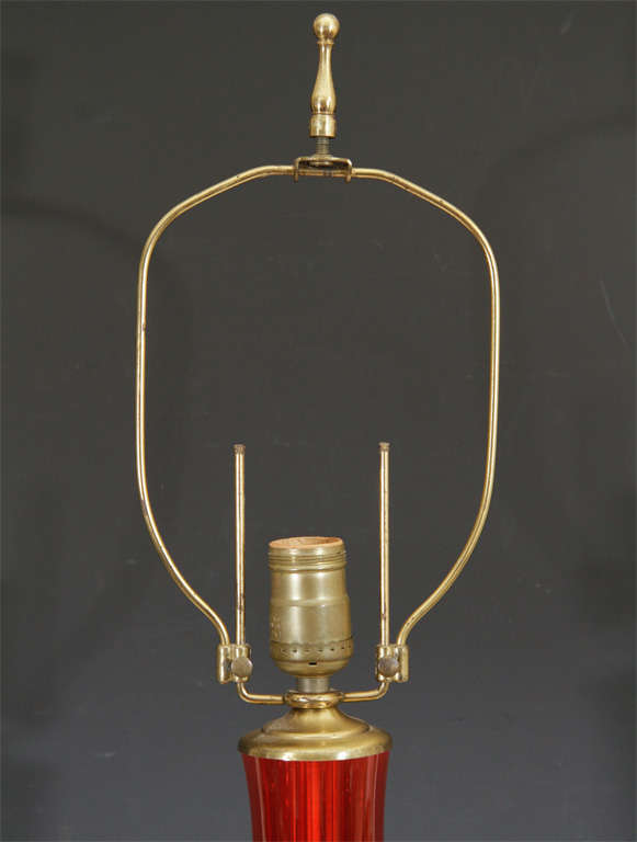 American Pair of Mid Century Orange Glass Table Lamps by Blenko
