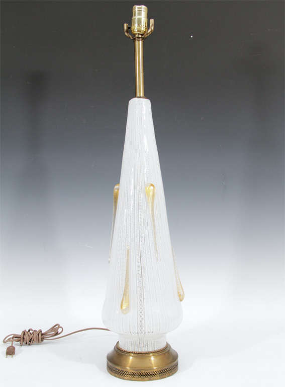 Pair of Mid Century Seguso Filigrana and Aventurine Murano Lamps