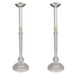 Pair of Elaborate Pewter Standing Candle Holders