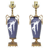 Pair of Art Nouveau Cameo Glass Lamps