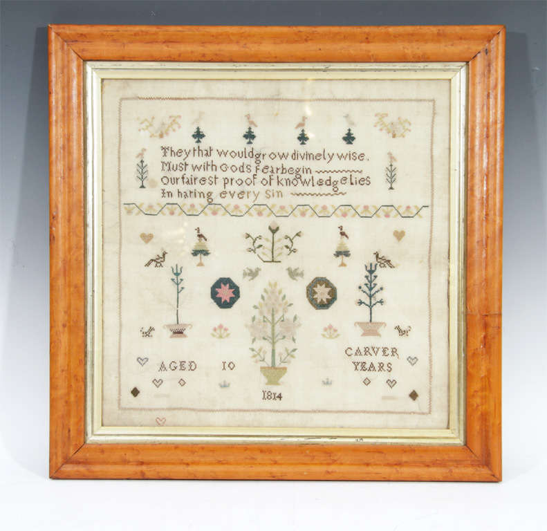 Antique American Folk Art Sampler Dated 1814