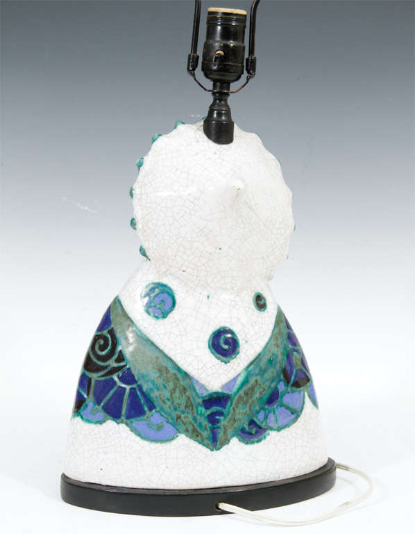 French Art Deco Crackleure Porcelain Lamp by Edouard Cazaux For Sale 3