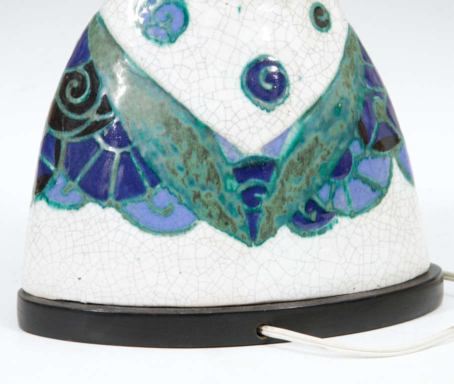 French Art Deco Crackleure Porcelain Lamp by Edouard Cazaux For Sale 4