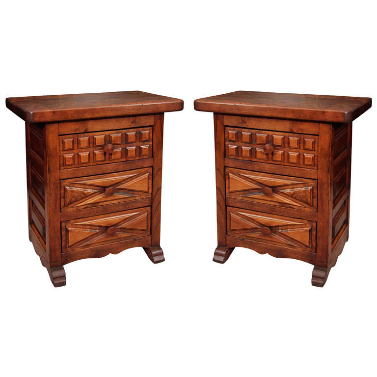 Antique French or French American Vernacular Carved Nightstands For Sale