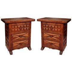 Vintage French or French American Vernacular Carved Nightstands