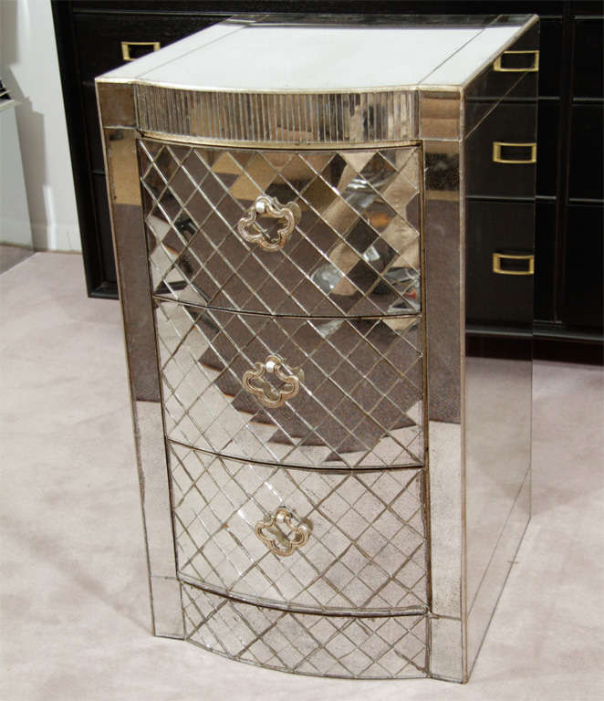 Vintage Art Deco Style Mirrored 3-Drawer Nightstands