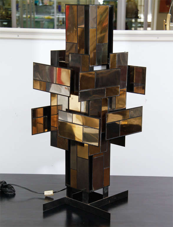 Paul Evans Style Chrome and Brass "Cityscape" Lamp