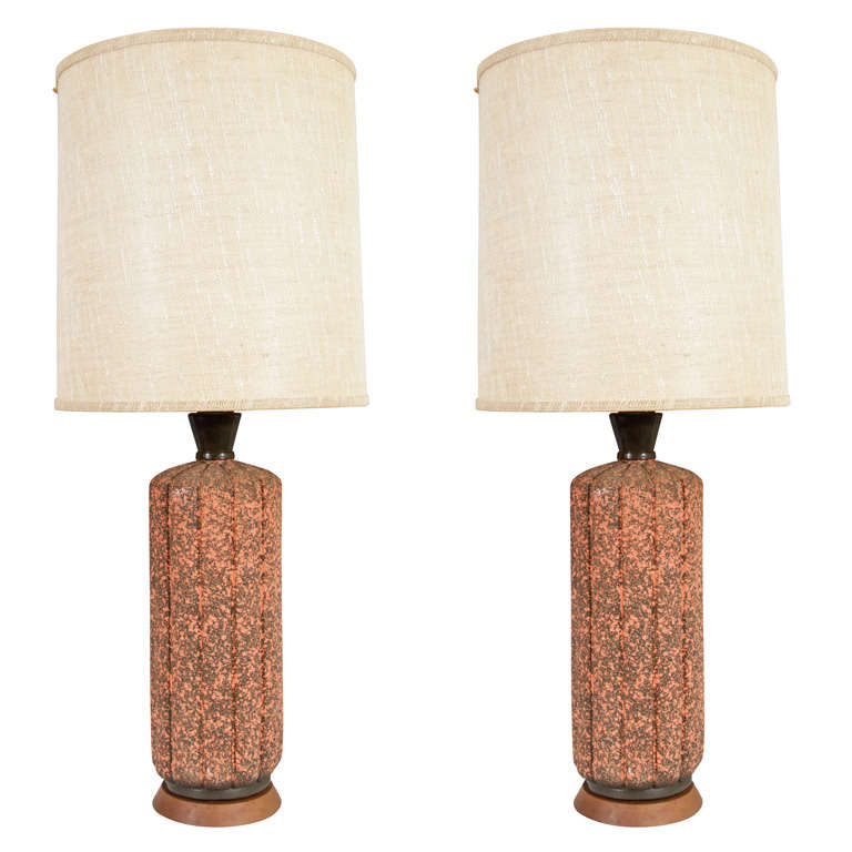 Pair of Mid Century Orange "Splatterware" Table Lamps